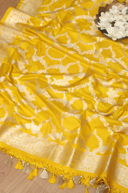 Yellow Banarasi Silk Dupatta - Luxurion World