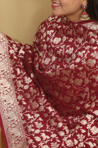 Stunning Maroon Banarasi Silk Shikargah Design Dupatta - Elegant and Luxurious - Luxurion World- Crafted Heirlooms