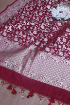 Stunning Maroon Banarasi Silk Shikargah Design Dupatta - Elegant and Luxurious - Luxurion World- Crafted Heirlooms