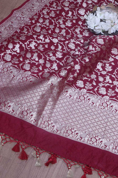 Stunning Maroon Banarasi Silk Shikargah Design Dupatta - Elegant and Luxurious - Luxurion World