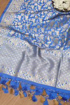 Elegant Blue Banarasi Silk Shikargah Design Dupatta - Luxurion World- Crafted Heirlooms