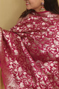 Elegant Pink Banarasi Silk Shikargah Design Dupatta - Luxurion World- Crafted Heirlooms