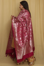 Elegant Pink Banarasi Silk Shikargah Design Dupatta - Luxurion World- Crafted Heirlooms
