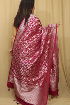 Elegant Pink Banarasi Silk Shikargah Design Dupatta - Luxurion World- Crafted Heirlooms