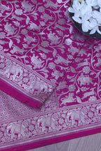 Elegant Pink Banarasi Silk Shikargah Design Dupatta - Luxurion World- Crafted Heirlooms