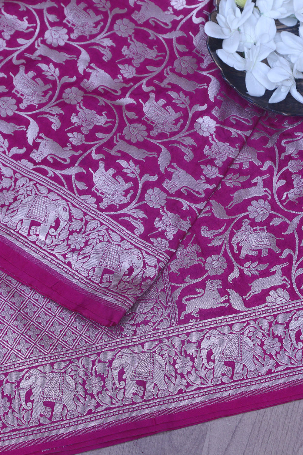 Elegant Pink Banarasi Silk Shikargah Design Dupatta - Luxurion World- Crafted Heirlooms