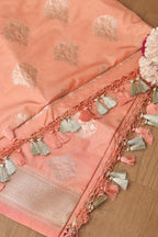 Peach Banarasi Silk Dupatta - Elegant and Timeless - Luxurion World- Crafted Heirlooms