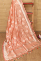Peach Banarasi Silk Dupatta - Elegant and Timeless - Luxurion World- Crafted Heirlooms