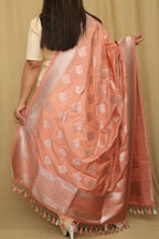Peach Banarasi Silk Dupatta - Elegant and Timeless - Luxurion World- Crafted Heirlooms