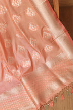 Peach Banarasi Silk Dupatta - Elegant and Timeless - Luxurion World- Crafted Heirlooms
