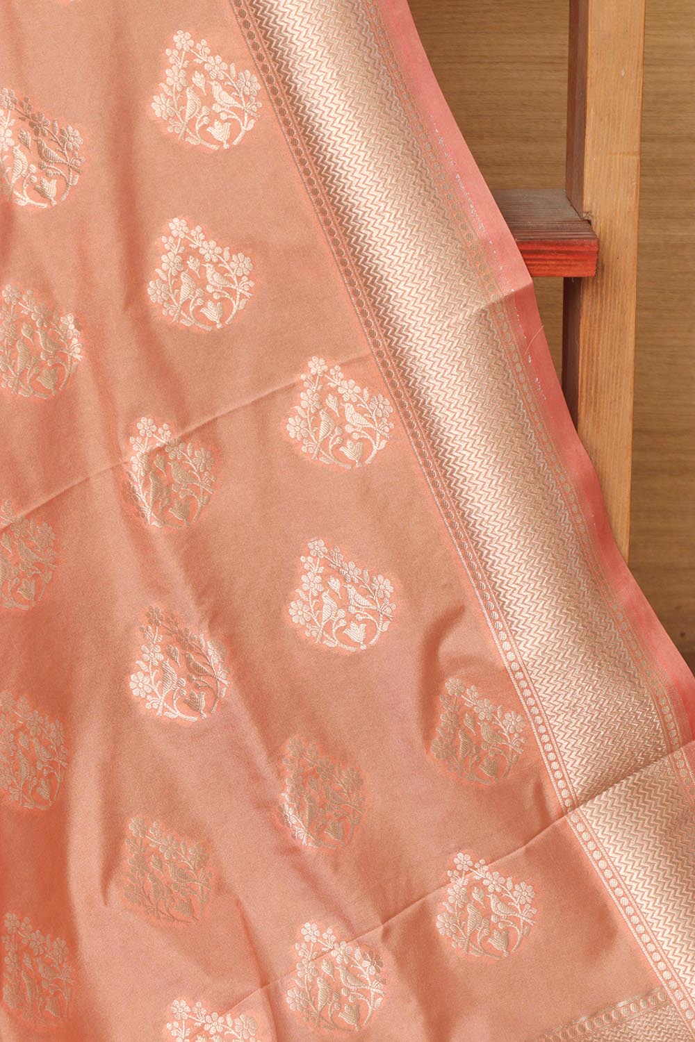 Peach Banarasi Silk Dupatta - Elegant and Timeless - Luxurion World- Crafted Heirlooms