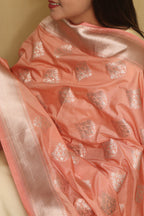 Peach Banarasi Silk Dupatta - Elegant and Timeless - Luxurion World- Crafted Heirlooms