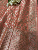 Peach Banarasi Silk Shikargah Design Dupatta - Luxurion World- Crafted Heirlooms