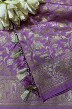 Purple Banarasi Silk Shikargah Design Dupatta - Luxurion World- Crafted Heirlooms