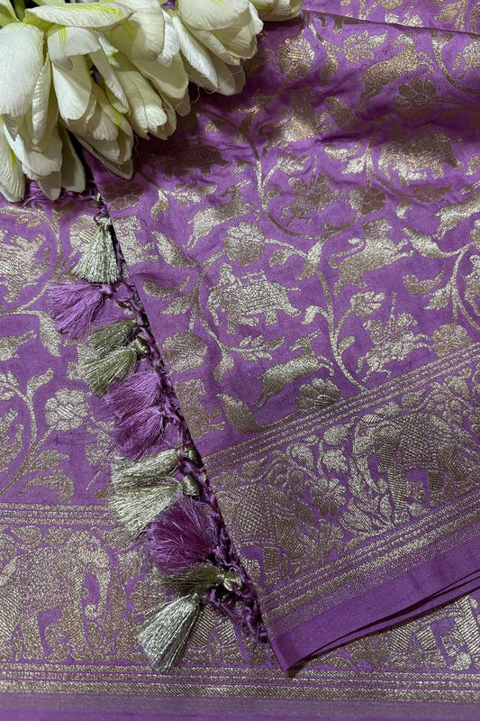 Purple Banarasi Silk Shikargah Design Dupatta - Luxurion World