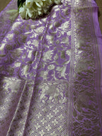 Purple Banarasi Silk Shikargah Design Dupatta - Luxurion World- Crafted Heirlooms