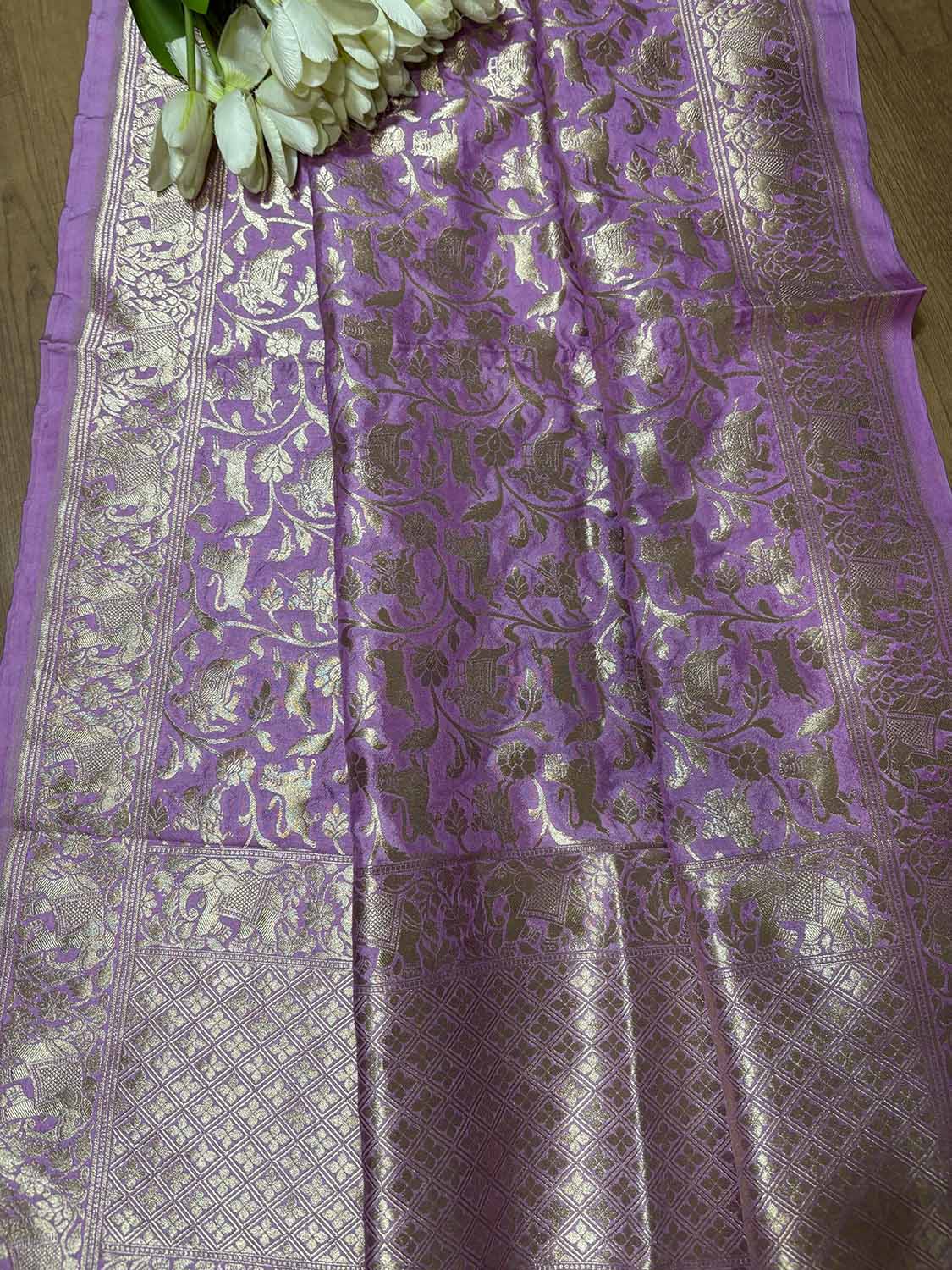 Purple Banarasi Silk Shikargah Design Dupatta - Luxurion World- Crafted Heirlooms