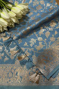 Blue Banarasi Silk Shikargah Design Dupatta - Luxurion World- Crafted Heirlooms