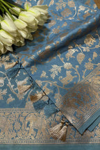Blue Banarasi Silk Shikargah Design Dupatta - Luxurion World- Crafted Heirlooms