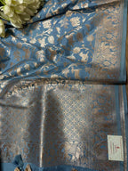 Blue Banarasi Silk Shikargah Design Dupatta - Luxurion World- Crafted Heirlooms