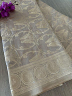 Elegant Pastel Banarasi Silk Dupatta with Shikargah Design - Luxurion World- Crafted Heirlooms