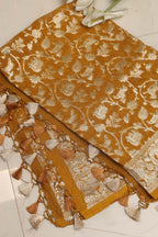 Mustard Yellow Banarasi Silk Shikargah Design Dupatta - Luxurion World