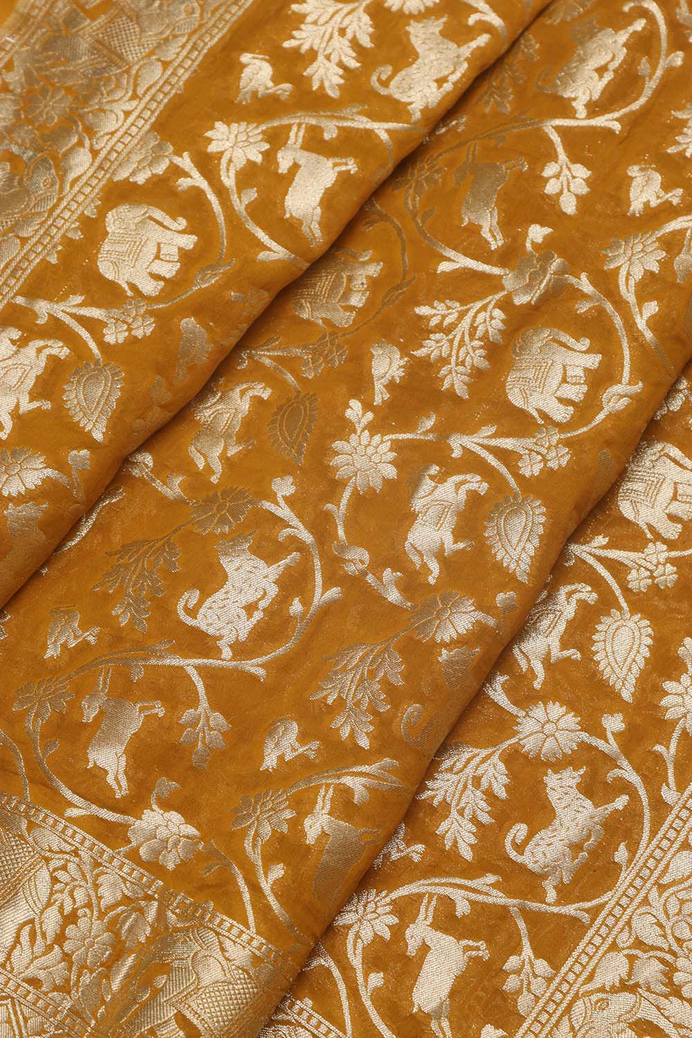 Mustard Yellow Banarasi Silk Shikargah Design Dupatta - Luxurion World