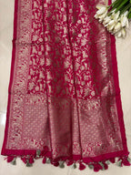 Pink Banarasi Silk Shikargah Design Dupatta - Luxurion World