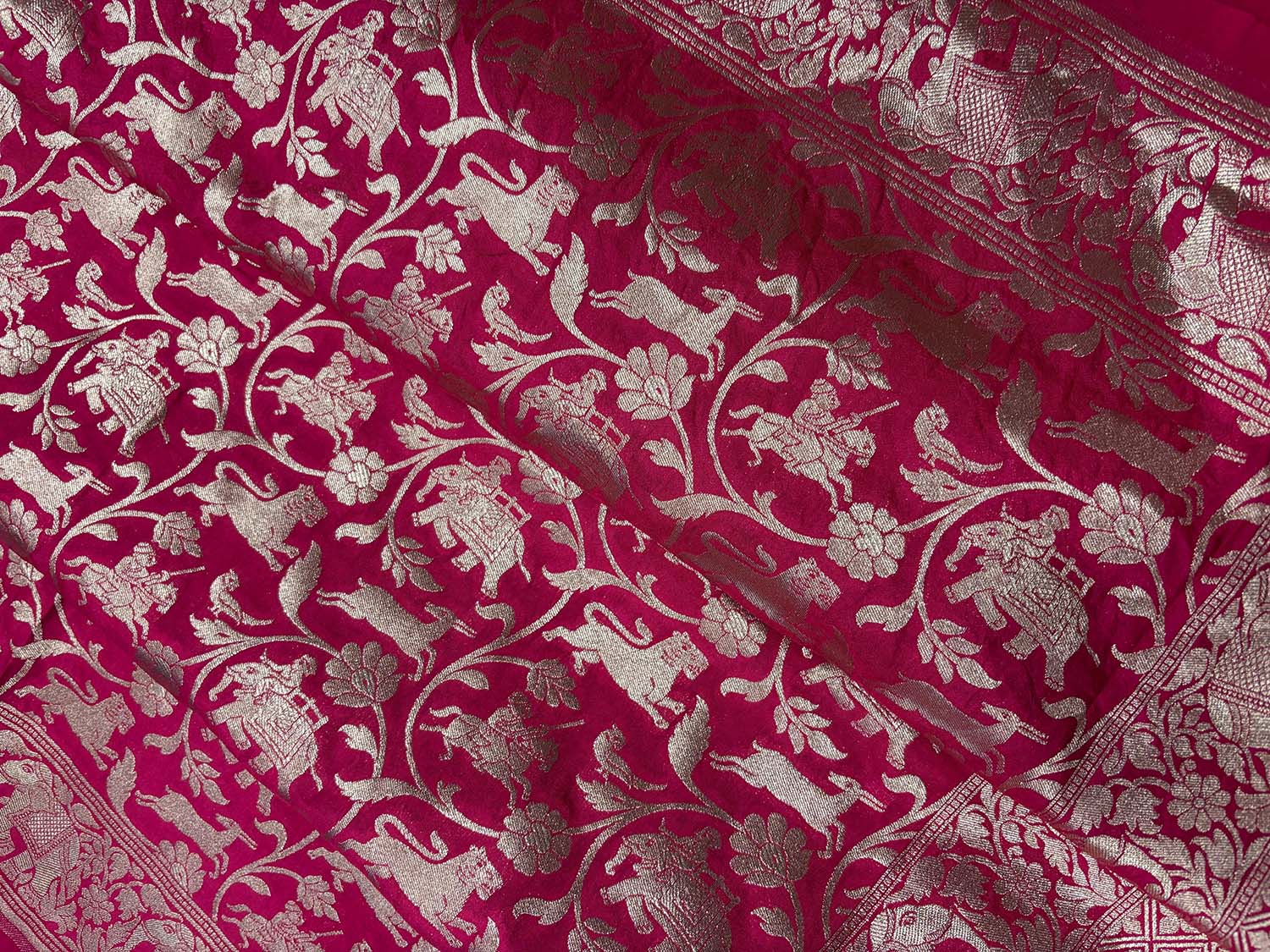 Pink Banarasi Silk Shikargah Design Dupatta - Luxurion World
