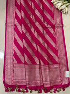 Pink Banarasi Silk Stripe Design Dupatta - Luxurion World