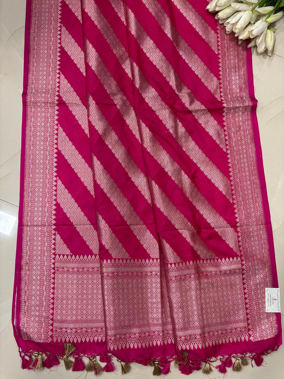 Pink Banarasi Silk Stripe Design Dupatta - Luxurion World