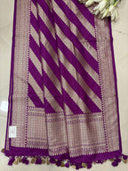 Purple Banarasi Silk Stripe Design Dupatta - Luxurion World- Crafted Heirlooms