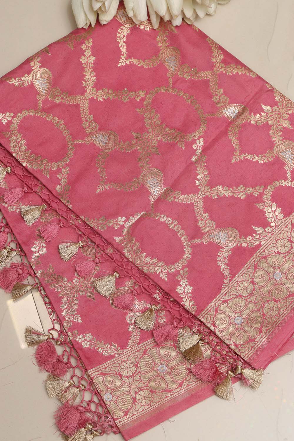 Pink Banarasi Silk Sona Roopa Dupatta - Luxurion World