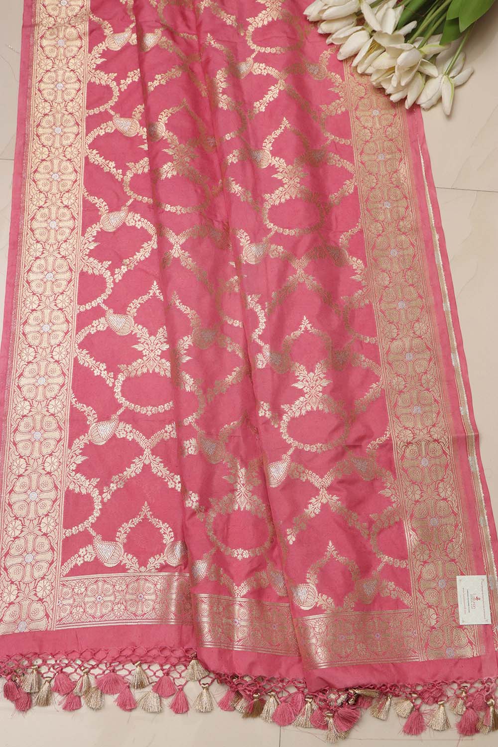 Pink Banarasi Silk Sona Roopa Dupatta - Luxurion World