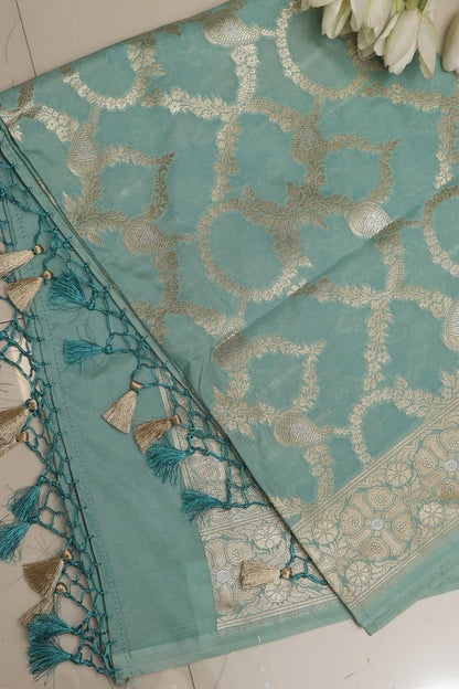 Blue Banarasi Silk Sona Roopa Dupatta - Luxurion World