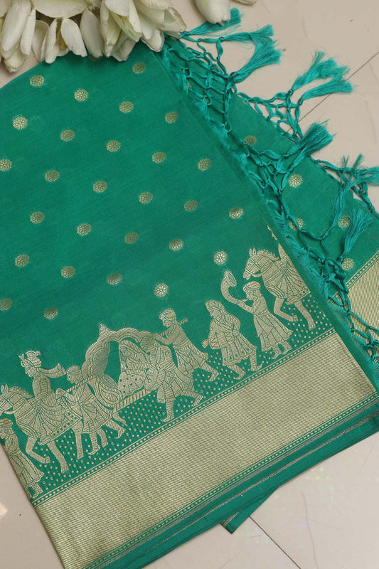 Green Banarasi Silk Barat Design Dupatta - Luxurion World