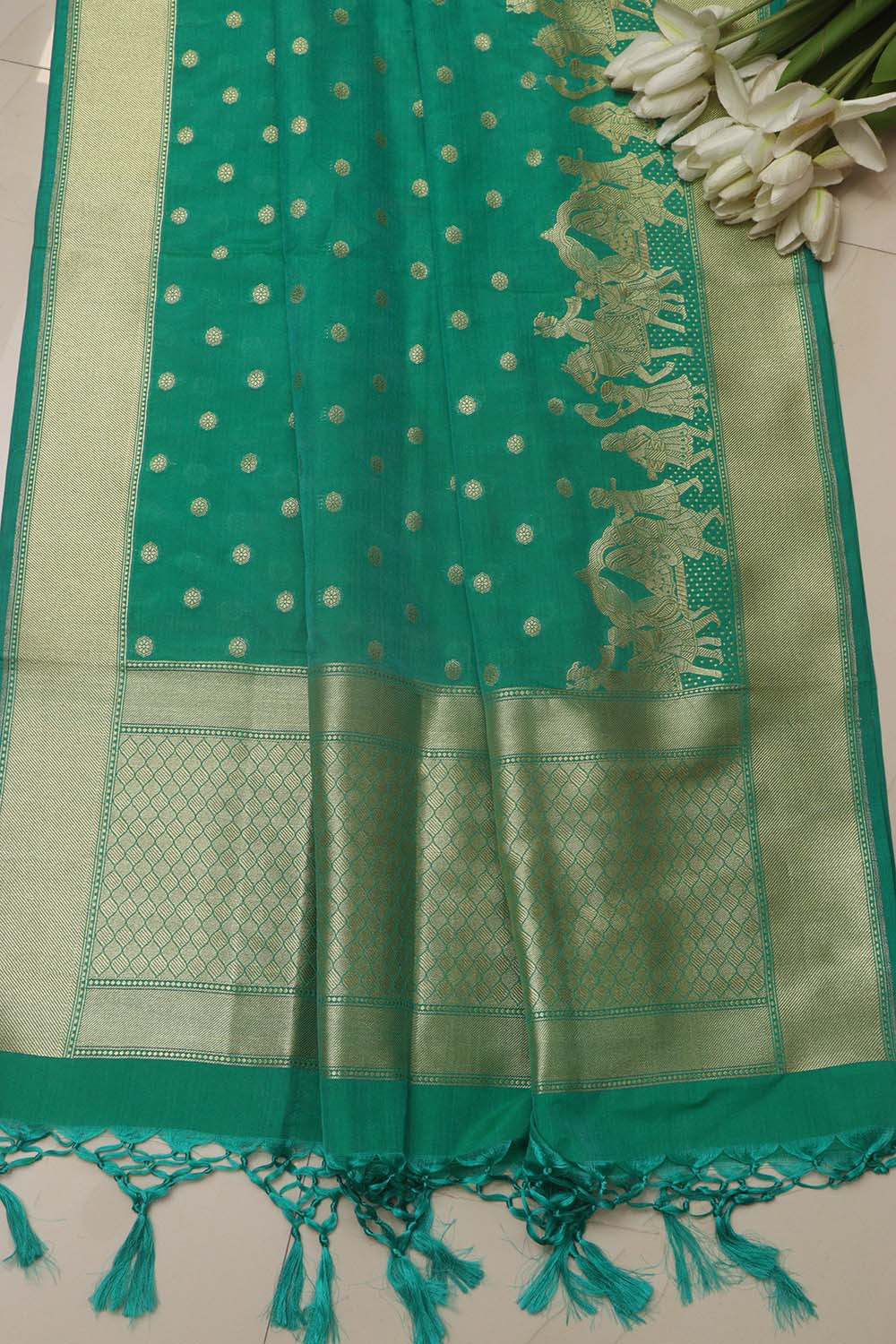 Green Banarasi Silk Barat Design Dupatta - Luxurion World