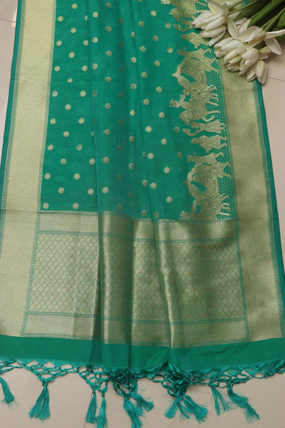 Green Banarasi Silk Barat Design Dupatta - Luxurion World