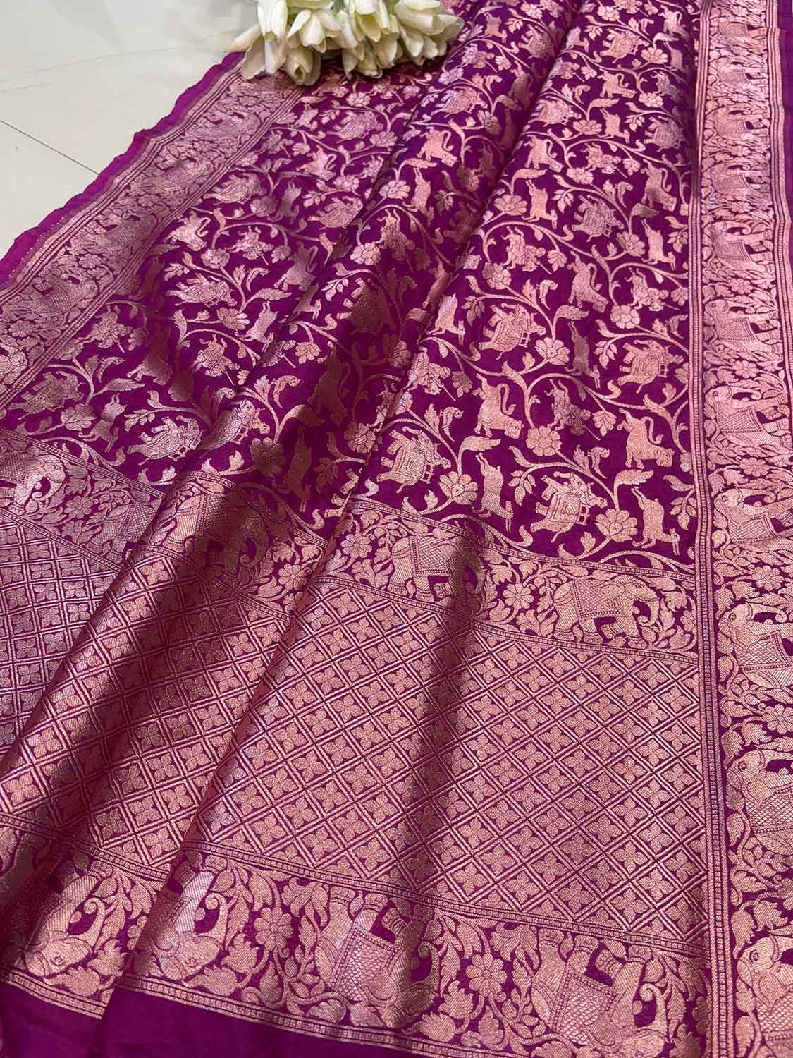 Purple Banarasi Silk Shikargah Design Dupatta - Luxurion World