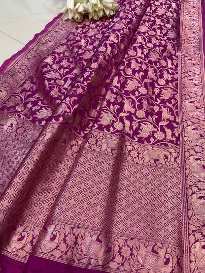 Purple Banarasi Silk Shikargah Design Dupatta - Luxurion World