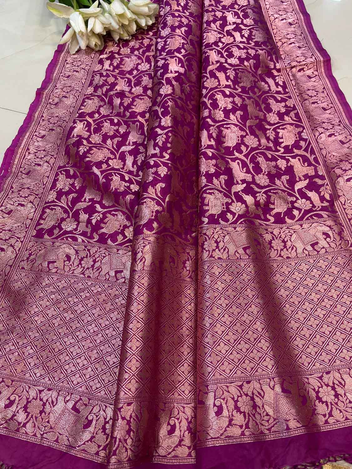 Purple Banarasi Silk Shikargah Design Dupatta - Luxurion World
