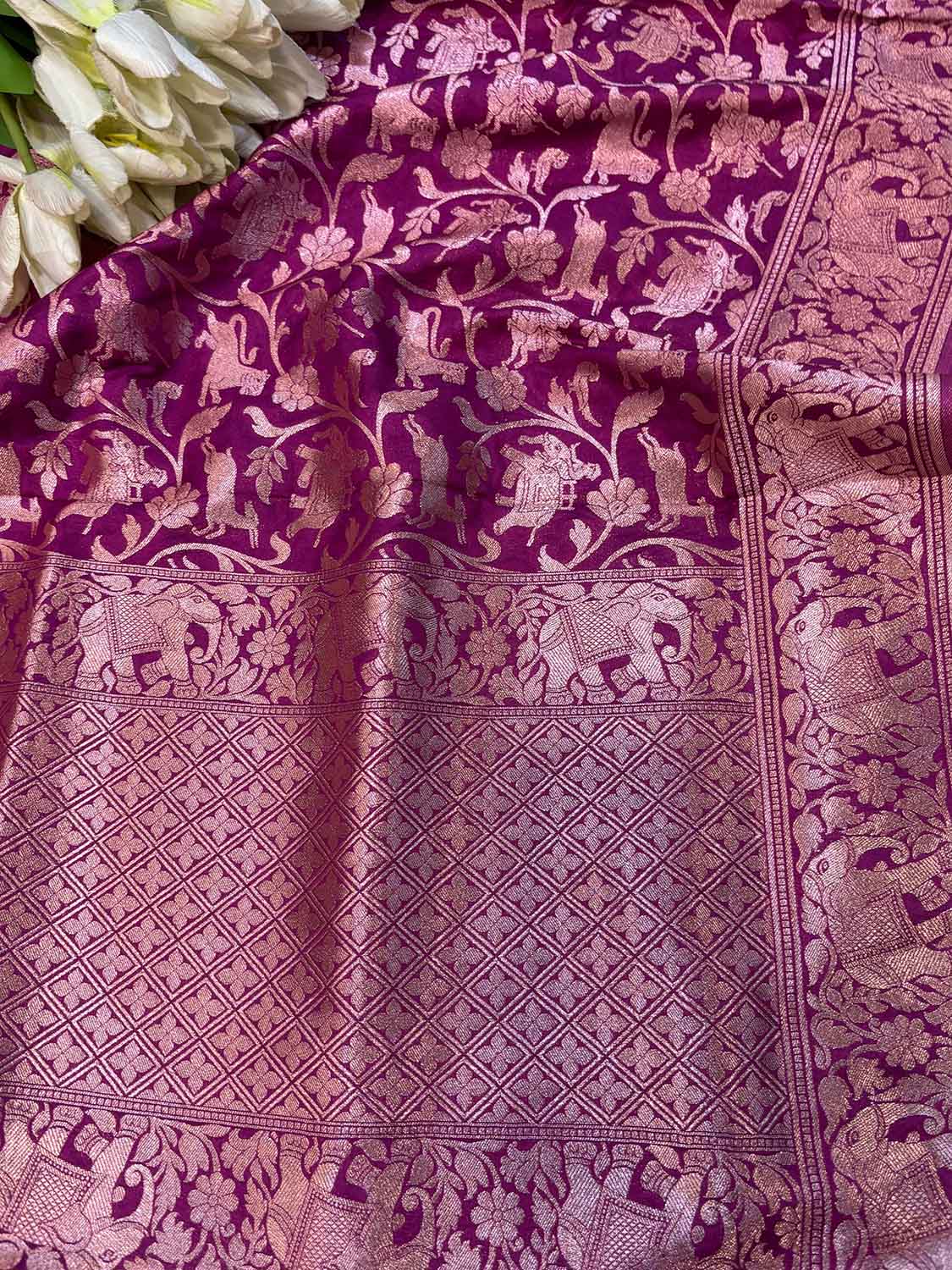 Purple Banarasi Silk Shikargah Design Dupatta - Luxurion World