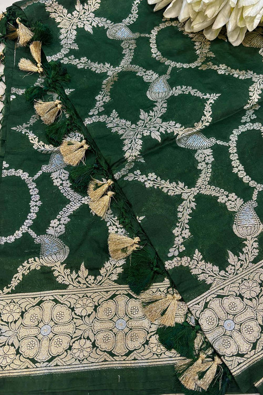 Green Banarasi Silk Sona Roopa Dupatta - Luxurion World