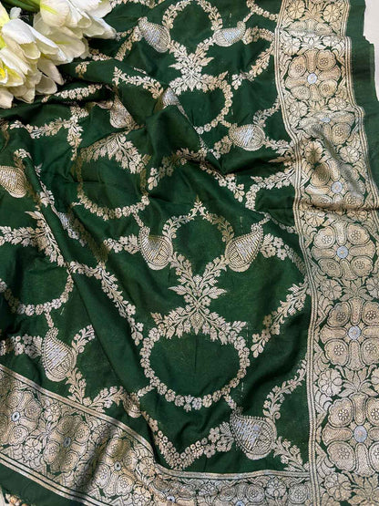Green Banarasi Silk Sona Roopa Dupatta - Luxurion World