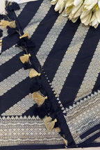 Black Banarasi Silk Stripe Design Dupatta - Luxurion World