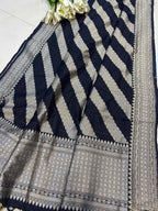 Black Banarasi Silk Stripe Design Dupatta - Luxurion World