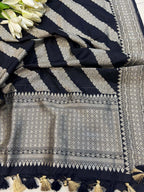 Black Banarasi Silk Stripe Design Dupatta - Luxurion World