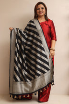 Black Banarasi Silk Stripe Design Dupatta - Luxurion World