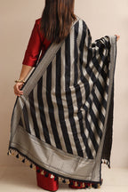 Black Banarasi Silk Stripe Design Dupatta - Luxurion World