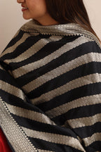 Black Banarasi Silk Stripe Design Dupatta - Luxurion World